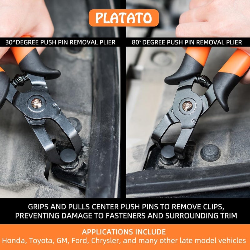 PLATATO 2 PCS Push Pin Pliers Set Auto Panel Clip and Trim Removal Tool Includes 30 Degree and 80 Degree Pliers Easily Removes Plastic Fasteners and Rivets - Image 2
